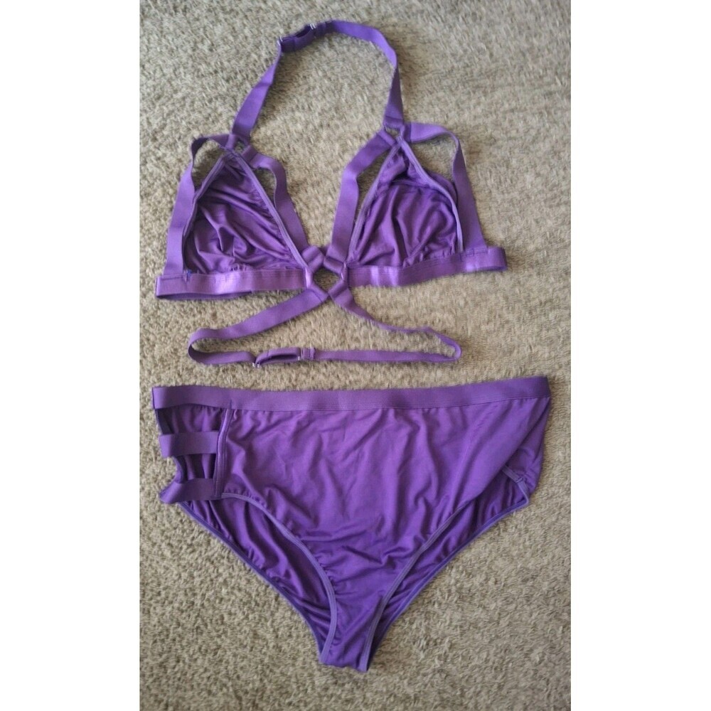 Women's Two Piece Strappy Triangle Bralette Set Size 4X Purple Sexy Lingerie